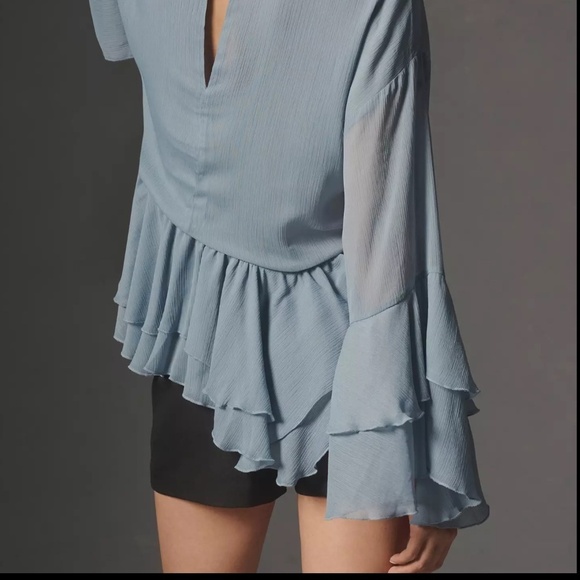NWT By Anthropologie Long-Sleeve Ruffled Tunic Blouse Sz Small - Picture 5 of 15